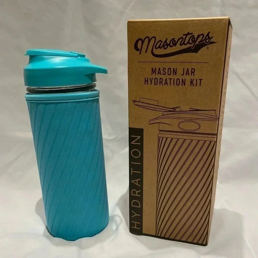 Masontops Regular Mouth Mason Jar Water Bottle Set, Teal